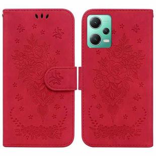 For Xiaomi Redmi Note 12 5G Butterfly Rose Embossed Leather Phone Case(Red)