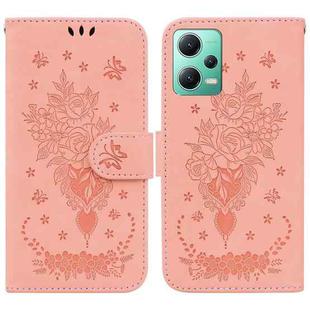 For Xiaomi Redmi Note 12 5G Butterfly Rose Embossed Leather Phone Case(Pink)