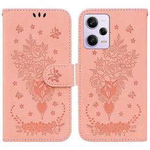 For Xiaomi Redmi Note 12 Pro 5G Butterfly Rose Embossed Leather Phone Case(Pink)