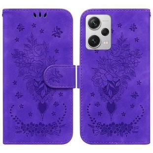 For Xiaomi Redmi Note 12 Pro+ Butterfly Rose Embossed Leather Phone Case(Purple)