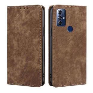 For Motorola Moto G Play 2023 RFID Anti-theft Brush Magnetic Leather Phone Case(Brown)