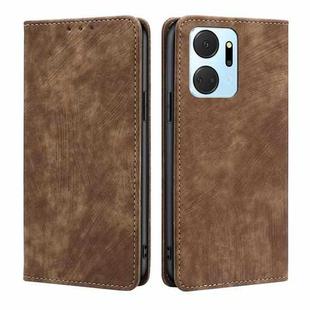 For Honor X7A RFID Anti-theft Brush Magnetic Leather Phone Case(Brown)