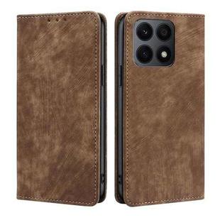 For Honor X8A RFID Anti-theft Brush Magnetic Leather Phone Case(Brown)