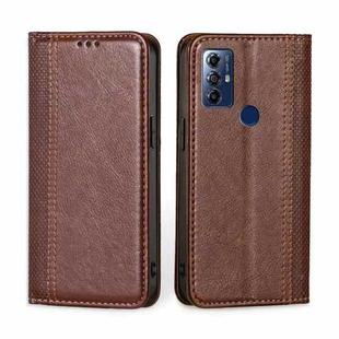 For Motorola Moto G Play 2023 Grid Texture Magnetic Flip Leather Phone Case(Brown)