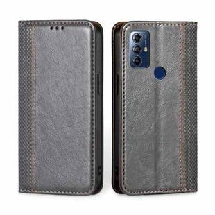 For Motorola Moto G Play 2023 Grid Texture Magnetic Flip Leather Phone Case(Grey)