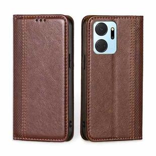 For Honor X7A Grid Texture Magnetic Flip Leather Phone Case(Brown)