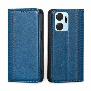 For Honor X7A Grid Texture Magnetic Flip Leather Phone Case(Blue)