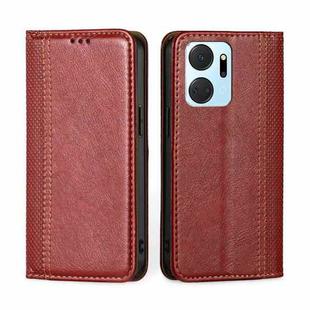 For Honor X7A Grid Texture Magnetic Flip Leather Phone Case(Red)