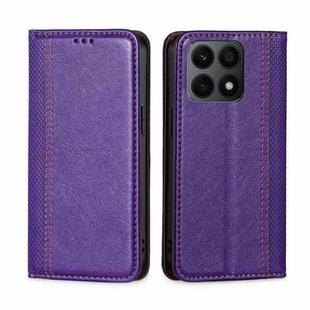 For Honor X8A Grid Texture Magnetic Flip Leather Phone Case(Purple)