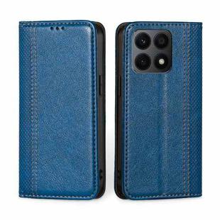 For Honor X8A Grid Texture Magnetic Flip Leather Phone Case(Blue)