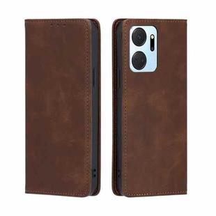 For Honor X7A Skin Feel Magnetic Horizontal Flip Leather Phone Case(Dark Brown)
