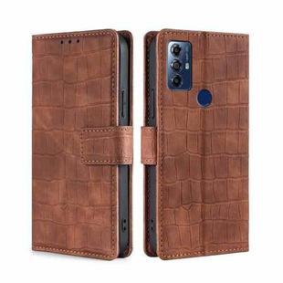 For Motorola Moto G Play 2023 Skin Feel Crocodile Magnetic Clasp Leather Phone Case(Brown)