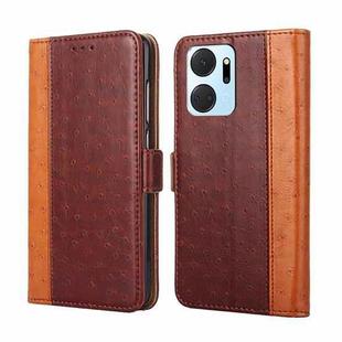 For Honor X7A Ostrich Texture Horizontal Flip Leather Phone Case(Brown)