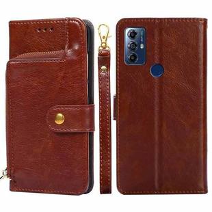 For Motorola Moto G Play 2023 Zipper Bag Leather Phone Case(Brown)