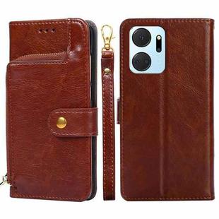 For Honor X7A Zipper Bag Leather Phone Case(Brown)