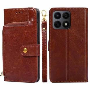 For Honor X8A Zipper Bag Leather Phone Case(Brown)