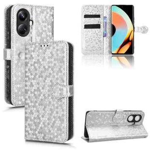 For Realme 10 Pro+ Honeycomb Dot Texture Leather Phone Case(Silver)