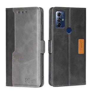 For Motorola Moto G Play 2023 Contrast Color Side Buckle Leather Phone Case(Black + Grey)