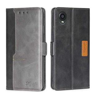 For Kyocera Digno BX2-Digno SX2-A101KC Contrast Color Side Buckle Leather Phone Case(Black + Grey)