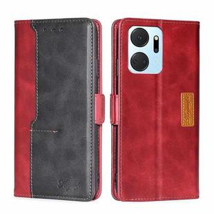 For Honor X7A Contrast Color Side Buckle Leather Phone Case(Red + Black)