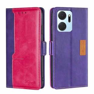 For Honor X7A Contrast Color Side Buckle Leather Phone Case(Purple + Rose Red)