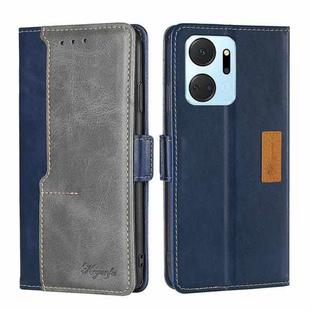 For Honor X7A Contrast Color Side Buckle Leather Phone Case(Blue + Grey)