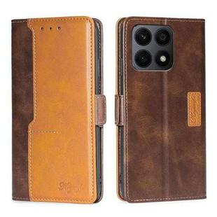 For Honor X8A Contrast Color Side Buckle Leather Phone Case(Dark Brown + Gold)