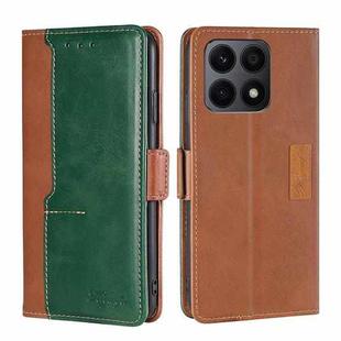 For Honor X8A Contrast Color Side Buckle Leather Phone Case(Light Brown + Green)