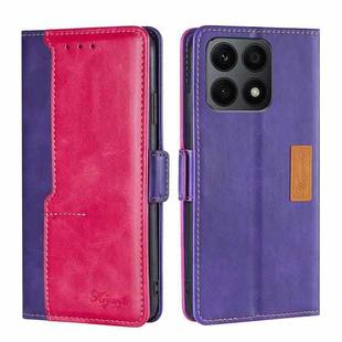 For Honor X8A Contrast Color Side Buckle Leather Phone Case(Purple + Rose Red)