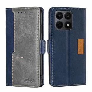 For Honor X8A Contrast Color Side Buckle Leather Phone Case(Blue + Grey)