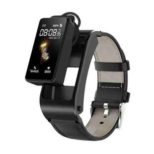 H21 1.14 inch Leather Band Earphone Detachable Smart Watch Support Temperature Measurement / Bluetooth Call / Voice Control(Black)