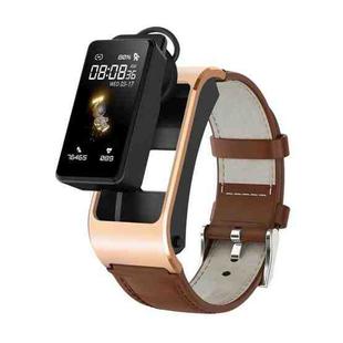 H21 1.14 inch Leather Band Earphone Detachable Smart Watch Support Temperature Measurement / Bluetooth Call / Voice Control(Gold)
