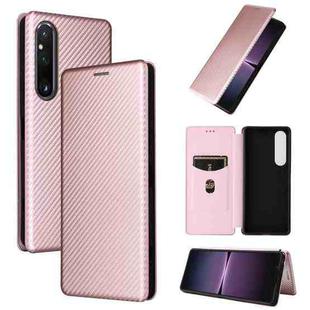 For Sony Xperia 1 V Carbon Fiber Texture Flip Leather Phone Case(Pink)