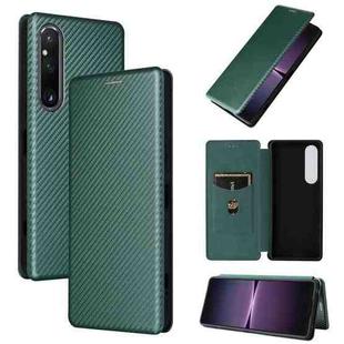 For Sony Xperia 1 V Carbon Fiber Texture Flip Leather Phone Case(Green)