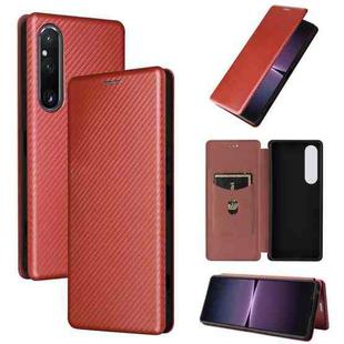 For Sony Xperia 1 V Carbon Fiber Texture Flip Leather Phone Case(Brown)