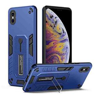 For iPhone X / XS Variety Brave Armor Finger Loop Holder Phone Case(Blue)