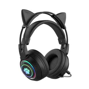 T25 RGB Stereo Cat Ear Bluetooth Wireless Headphones with Detachable Microphone(Black)