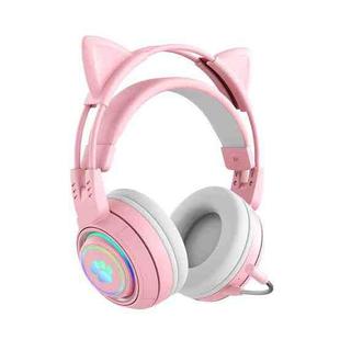 T25 RGB Stereo Cat Ear Bluetooth Wireless Headphones with Detachable Microphone(Pink)