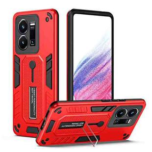 For vivo Y35 4G Variety Brave Armor Finger Loop Holder Phone Case(Red)