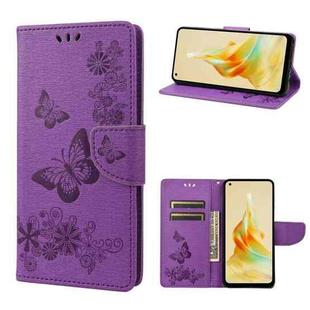 For OPPO Reno8 T 4G Butterfly Embossed Horizontal Flip Leather Phone Case(Purple)
