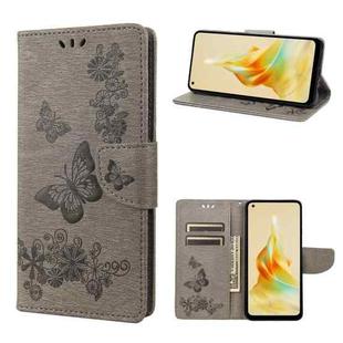 For OPPO Reno8 T 4G Butterfly Embossed Horizontal Flip Leather Phone Case(Grey)