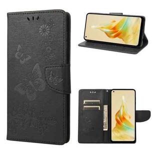 For OPPO Reno8 T 4G Butterfly Embossed Horizontal Flip Leather Phone Case(Black)