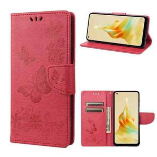 For OPPO Reno8 T 4G Butterfly Embossed Horizontal Flip Leather Phone Case(Red)