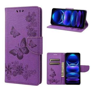 For Xiaomi Redmi Note 12 5G Global / Poco X5 5G Butterfly Embossed Horizontal Flip Leather Phone Case(Purple)