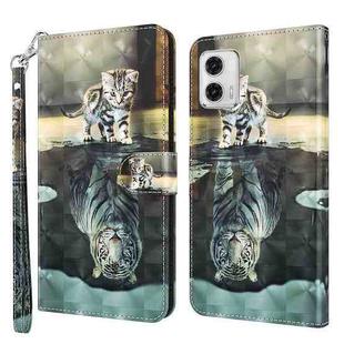 For Motorola Moto G73 3D Painting Pattern TPU + PU Leather Phone Case(Cat Tiger)