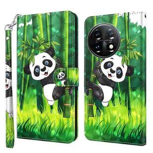 For OnePlus 11 3D Painting Pattern TPU + PU Leather Phone Case(Panda Climbing Bamboo)