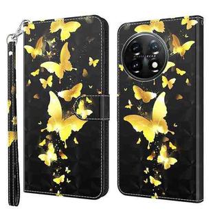 For OnePlus 11 3D Painting Pattern TPU + PU Leather Phone Case(Gold Butterfly)