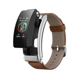 K30 0.96 inch Leather Band Earphone Detachable Life Waterproof Smart Watch Support Bluetooth Call(Brown Silver)