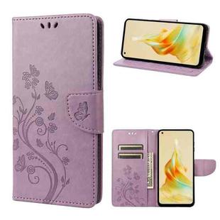 For OPPO Reno8 T 4G Butterfly Flower Pattern Leather Phone Case(Light Purple)