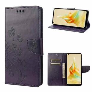 For OPPO Reno8 T 4G Butterfly Flower Pattern Leather Phone Case(Deep Purple)